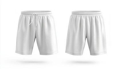 Sport shorts ,white color, front and back view isolated on white.