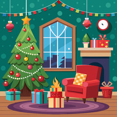 christmas, tree, winter, holiday, snow, card, decoration, vector, illustration, star, xmas, celebration, gift, design, snowflake, cartoon, merry, season, new year, snowman, art, christmas tree, new, g