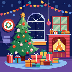 christmas, tree, winter, holiday, snow, card, decoration, vector, illustration, star, xmas, celebration, gift, design, snowflake, cartoon, merry, season, new year, snowman, art, christmas tree, new, 