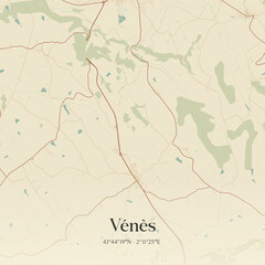Fototapeta premium Vintage map of Vénès, France.