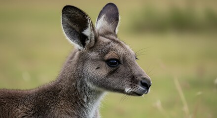 Fototapeta premium Profile of a Young Kangaroo in Nature with Blurred Background
