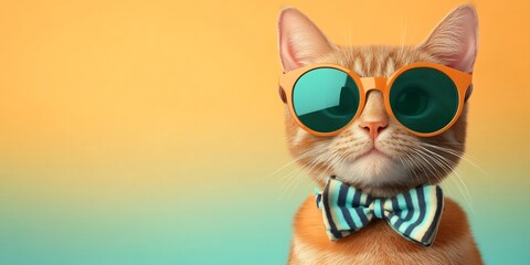 Fototapeta premium pop art cat round glasses bowtie