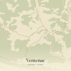 Fototapeta premium Vintage map of Ventenac, France.