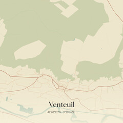 Fototapeta premium Vintage map of Venteuil, France.