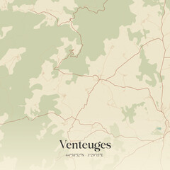 Obraz premium Vintage map of Venteuges, France.