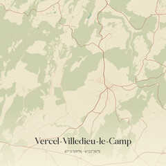 Obraz premium Vintage map of Vercel-Villedieu-le-Camp, France.