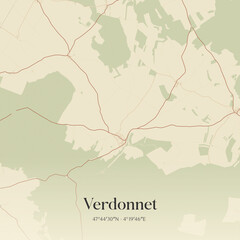 Obraz premium Vintage map of Verdonnet, France.