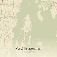 Obraz premium Vintage map of Verel-Pragondran, France.