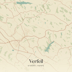 Fototapeta premium Vintage map of Verfeil, France.