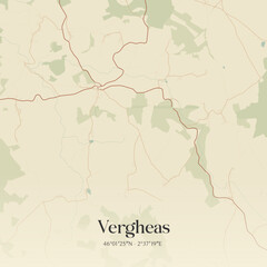 Fototapeta premium Vintage map of Vergheas, France.