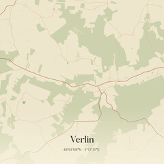Vintage map of Verlin, France. © Rezona