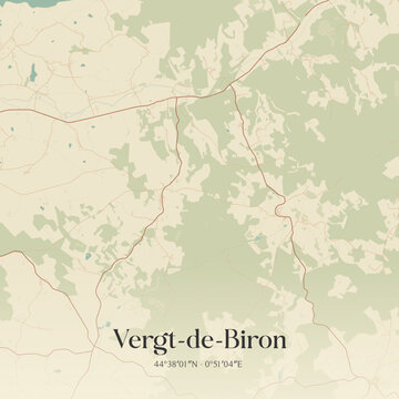 Vintage map of Vergt-de-Biron, France.