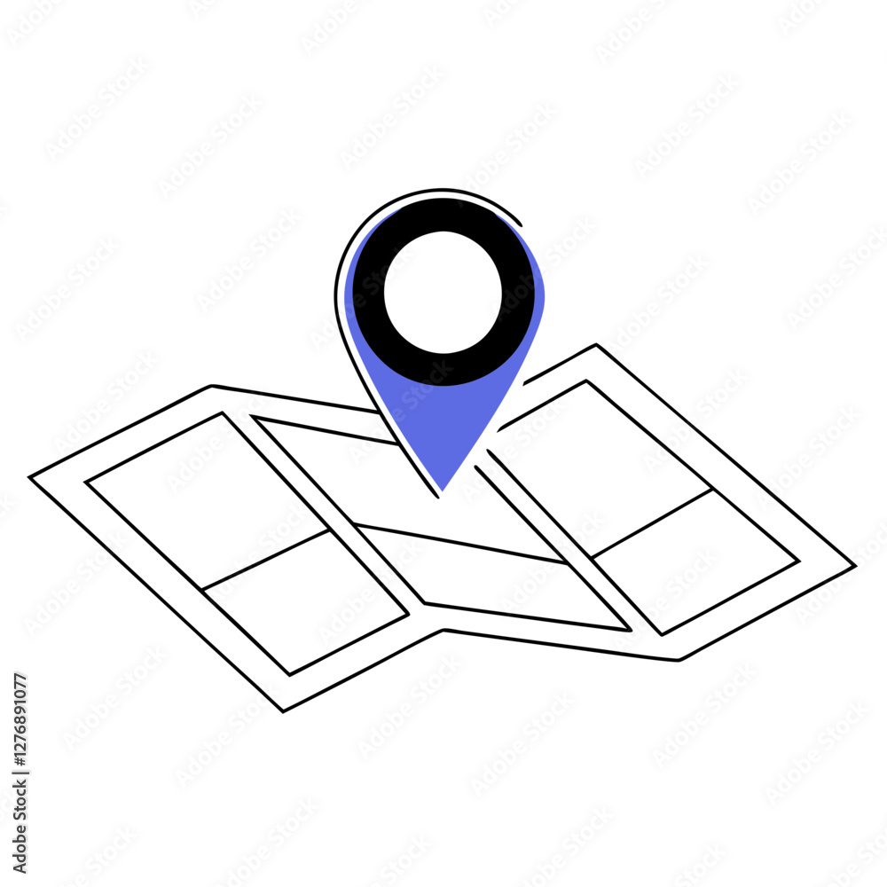 Poster this graphic displays a simple outline design showcasing a map with a location pin