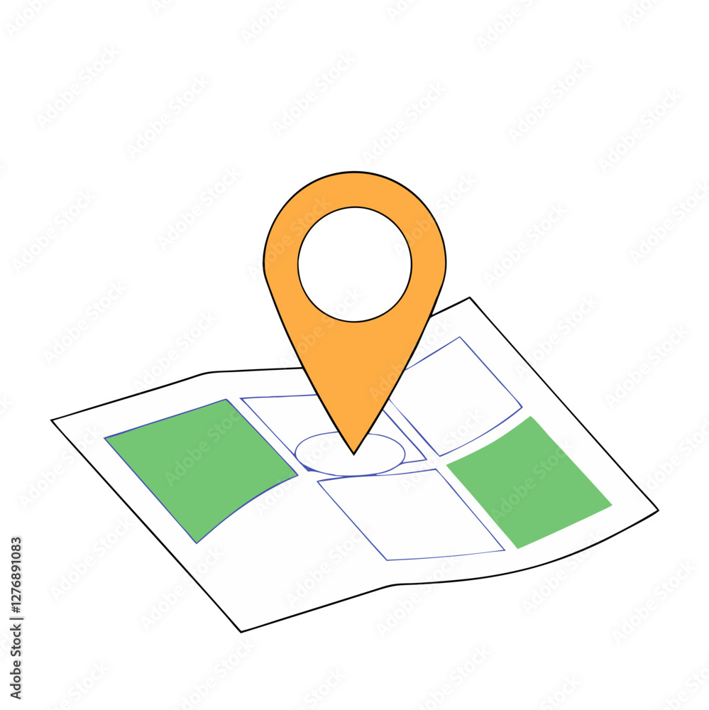 Poster an outline icon displays a map with a prominent location pin. this visual represents navigation or t