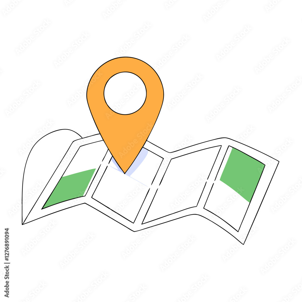 Poster simplistic design of a map with a location pin signifies navigation and wayfinding in city environme