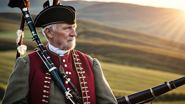 Scottish man with a Scottish bagpipe.