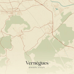 Fototapeta premium Vintage map of Vernègues, France.