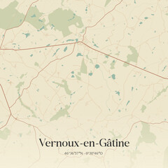 Fototapeta premium Vintage map of Vernoux-en-Gâtine, France.