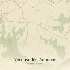 Obraz premium Vintage map of Vernosc-lès-Annonay, France.