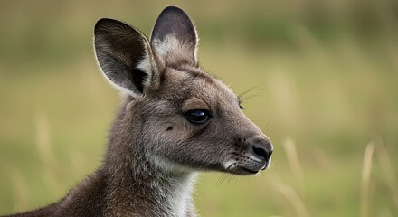 Profile of a Young Kangaroo in Nature with Blurred Background