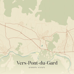 Obraz premium Vintage map of Vers-Pont-du-Gard, France.