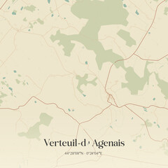 Obraz premium Vintage map of Verteuil-d'Agenais, France.
