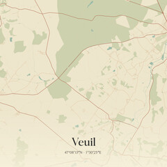 Fototapeta premium Vintage map of Veuil, France.