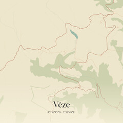 Fototapeta premium Vintage map of Vèze, France.