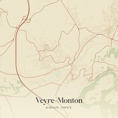 Fototapeta premium Vintage map of Veyre-Monton, France.