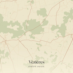 Fototapeta premium Vintage map of Vézières, France.