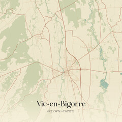 Fototapeta premium Vintage map of Vic-en-Bigorre, France.