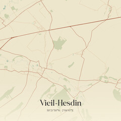 Fototapeta premium Vintage map of Vieil-Hesdin, France.