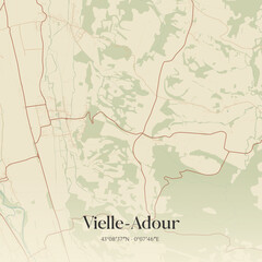 Fototapeta premium Vintage map of Vielle-Adour, France.