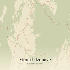 Fototapeta premium Vintage map of Vieu-d'Izenave, France.