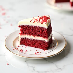 Red Velvet Cake with White Chocolate Frosting and red sprinkles