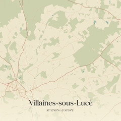 Fototapeta premium Vintage map of Villaines-sous-Lucé, France.