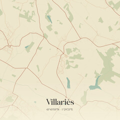 Fototapeta premium Vintage map of Villariès, France.