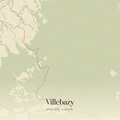 Obraz premium Vintage map of Villebazy, France.