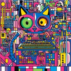 Abstract cat in a futuristic machine setting.  Possible use  Desktop background,  poster art