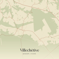 Vintage map of Villechétive, France. © Rezona