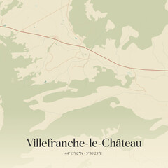 Obraz premium Vintage map of Villefranche-le-Château, France.