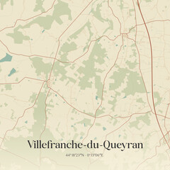 Fototapeta premium Vintage map of Villefranche-du-Queyran, France.