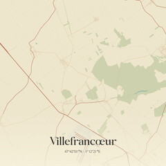 Fototapeta premium Vintage map of Villefrancœur, France.
