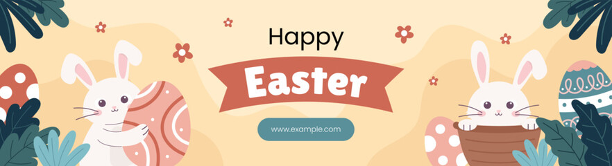 Easter Day Celebration Banner Template with Egg and Leaves in Spring Season