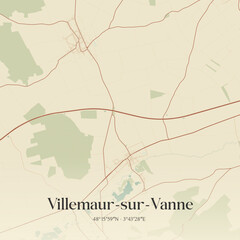 Fototapeta premium Vintage map of Villemaur-sur-Vanne, France.