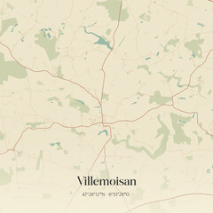 Fototapeta premium Vintage map of Villemoisan, France.