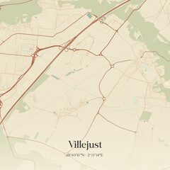 Obraz premium Vintage map of Villejust, France.