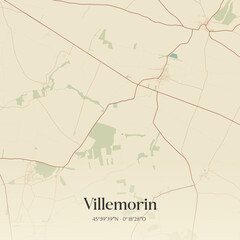 Fototapeta premium Vintage map of Villemorin, France.
