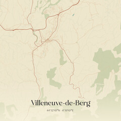 Obraz premium Vintage map of Villeneuve-de-Berg, France.