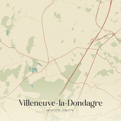 Vintage map of Villeneuve-la-Dondagre, France. © Rezona